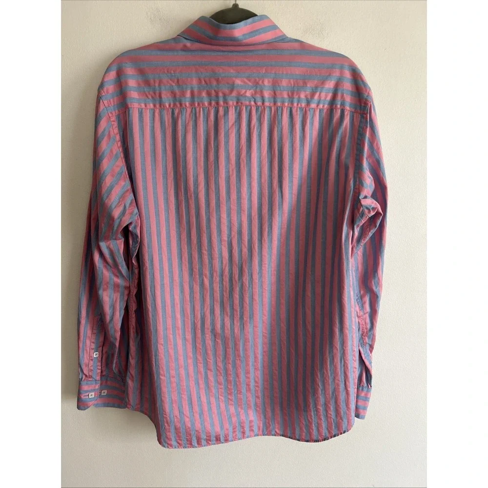 Bugatchi Long Sleeve Button Up Shirt Flip Cuff  Stripe Men's Large Shaped Fit‎